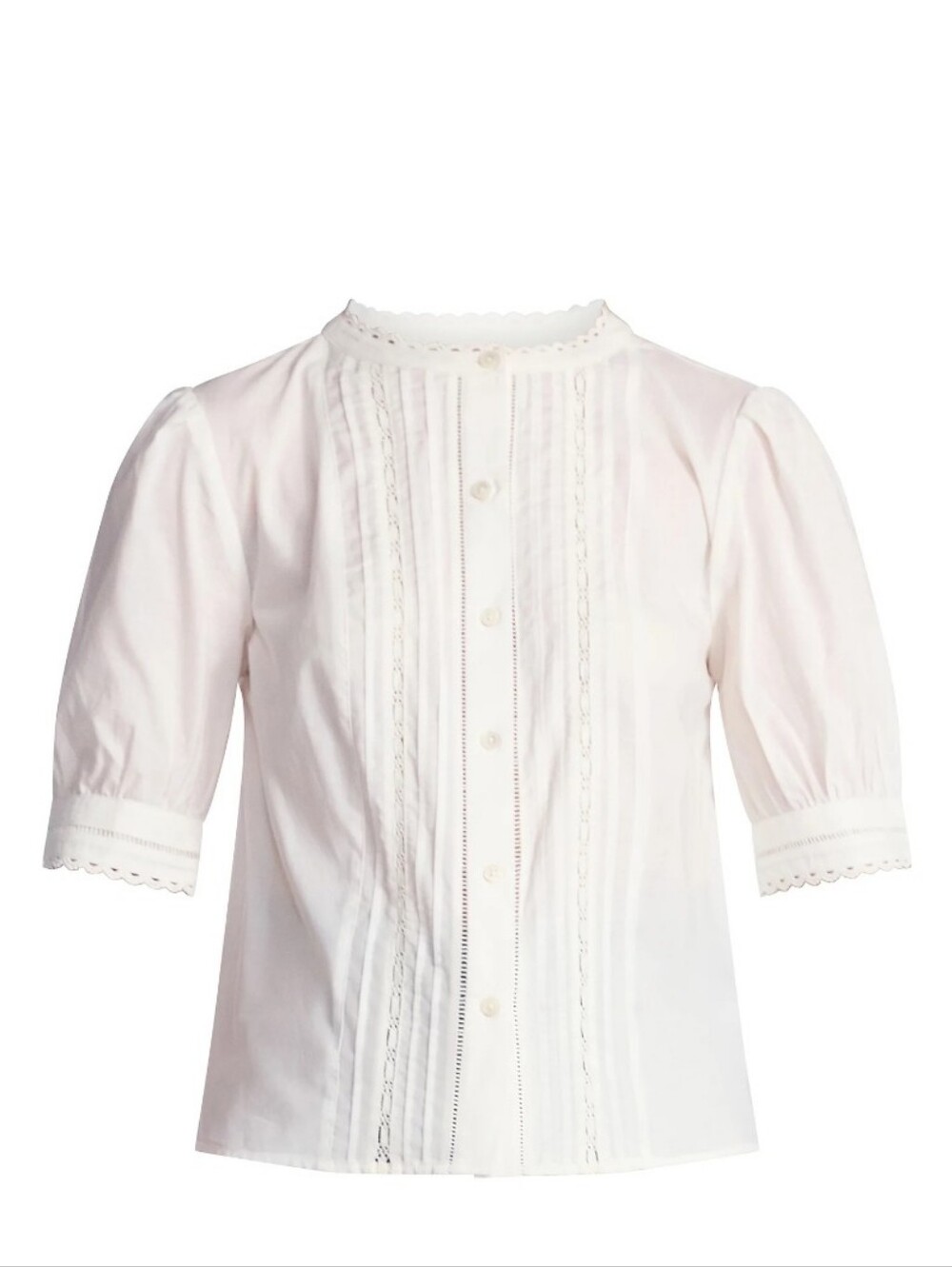 Time and Tru Women's and Women's Plus Cotton Lace Inset Blouse with Elbow Length